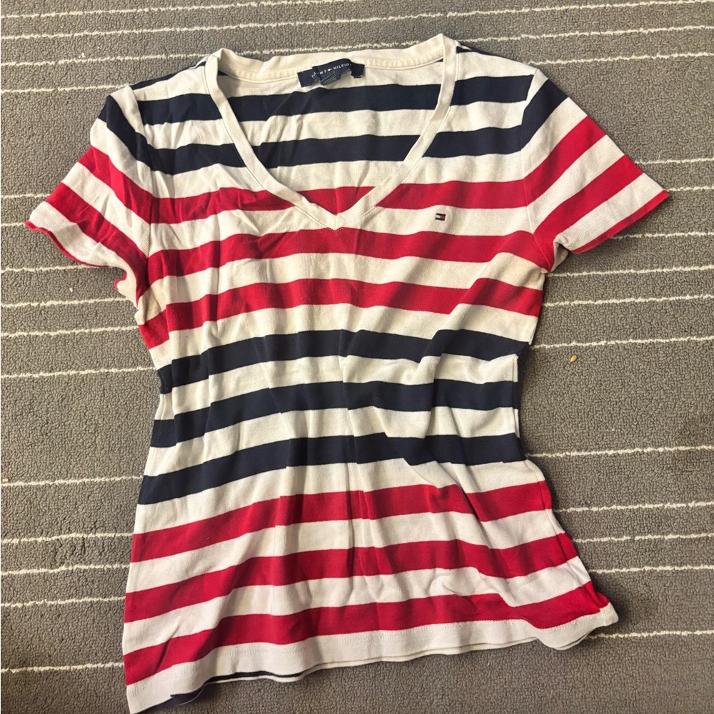 Tommy Hilfiger Red and Blue Striped Tee